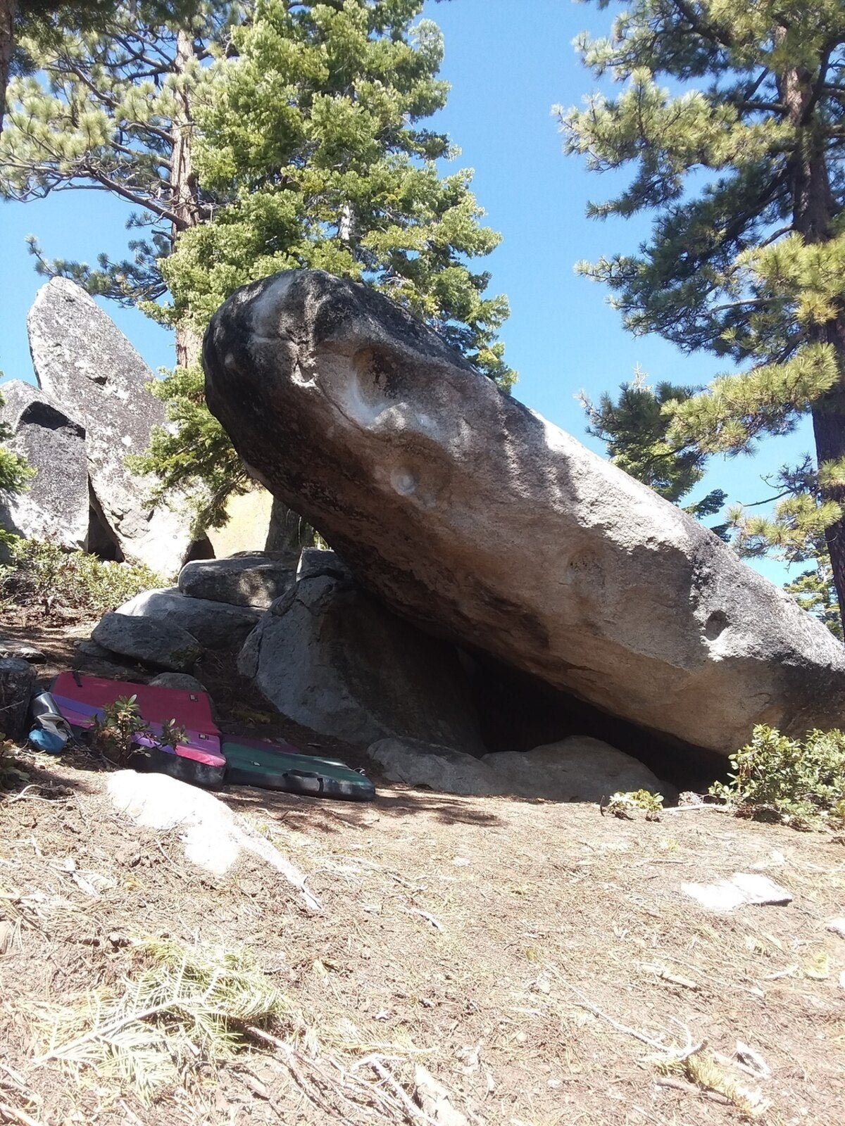 The Foxy Lady boulder in the pines at Kingsbury Grade, South Lake Tahoe